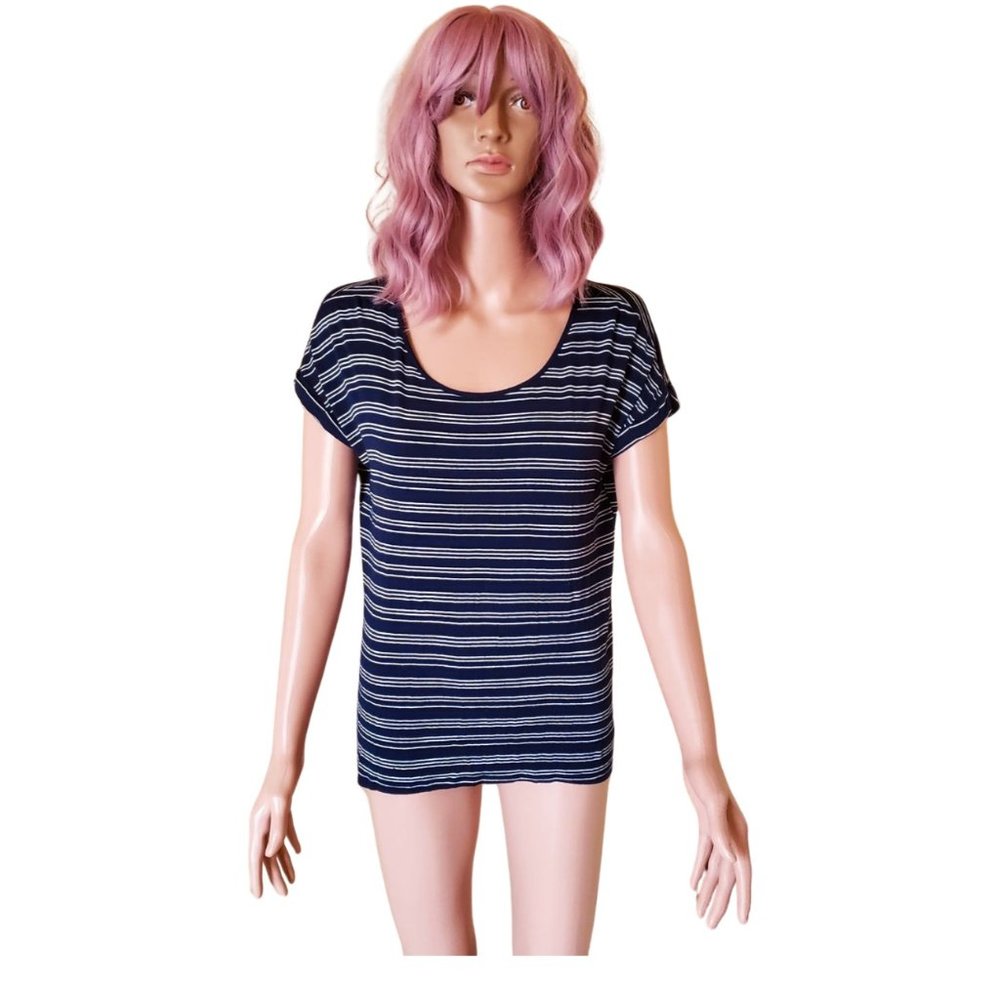 Hippie Rose Short Sleeve Blue & White Top w/ Zipper Back | Size M - Picture 2 of 13